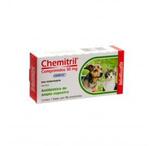 Antibiótico Chemitril para Cães e Gatos com 10 Comprimidos Chemitec 50mg