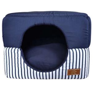 Cama Listra Azul Iglu para Cães e Gatos Tamanho G - Fabrica Pet