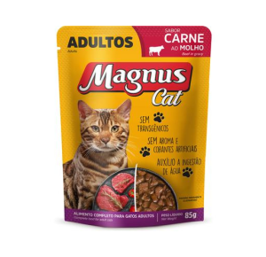 Ração Úmida Magnus Cat Sachê Carne ao Molho para Gatos Adultos 85Gr