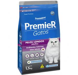 Ração Premier Ambientes Internos Pelos Longos para Gatos Adultos Sabor Salmão 1.5kg