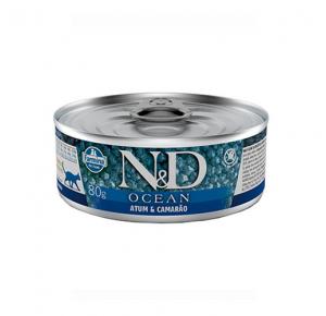 Ração Úmida N&D Ocean Atum & Camarão para Gatos Adultos Lata 80g