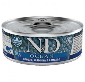 Ração Úmida N&D Ocean Badejo, Sardinha & Camarão para Gatos Adultos Lata 80g