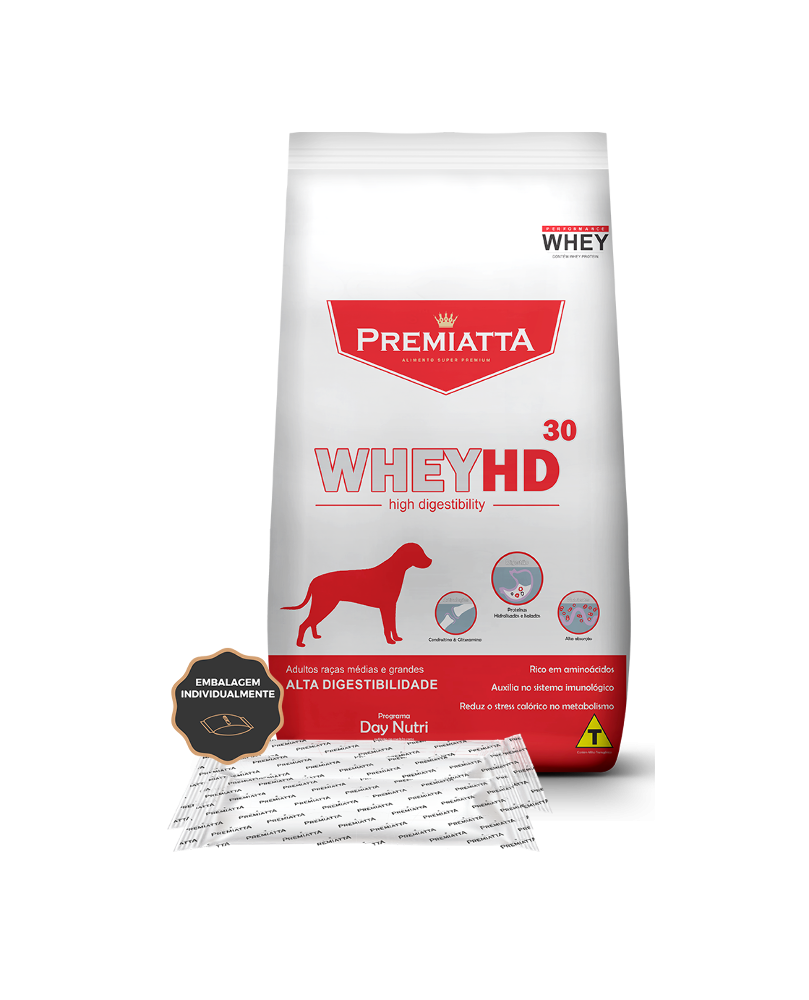 Ração Premiatta WheyHD para Cães Adultos de Raças Médias e Grandes 12kg