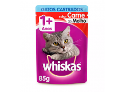Ração Úmida Whiskas Sachê  Para Gatos Castrados Sabor Carne - 85g